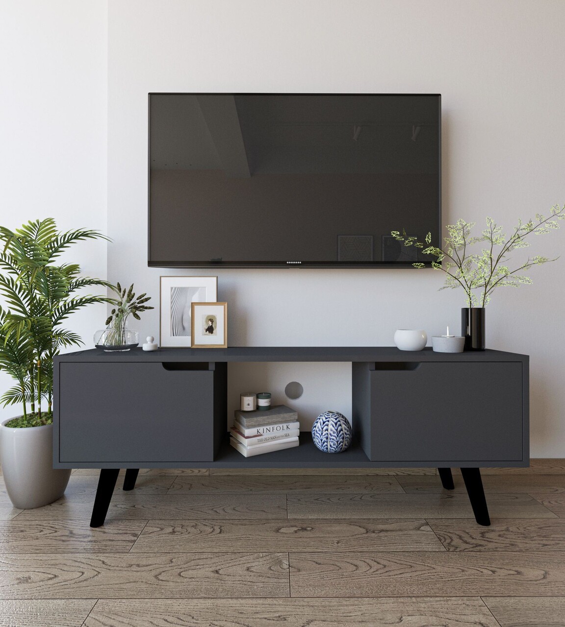 Comoda TV, Hanah Home, Siena, 139.7x53x53 cm, PAL, Antracit - imagine 6